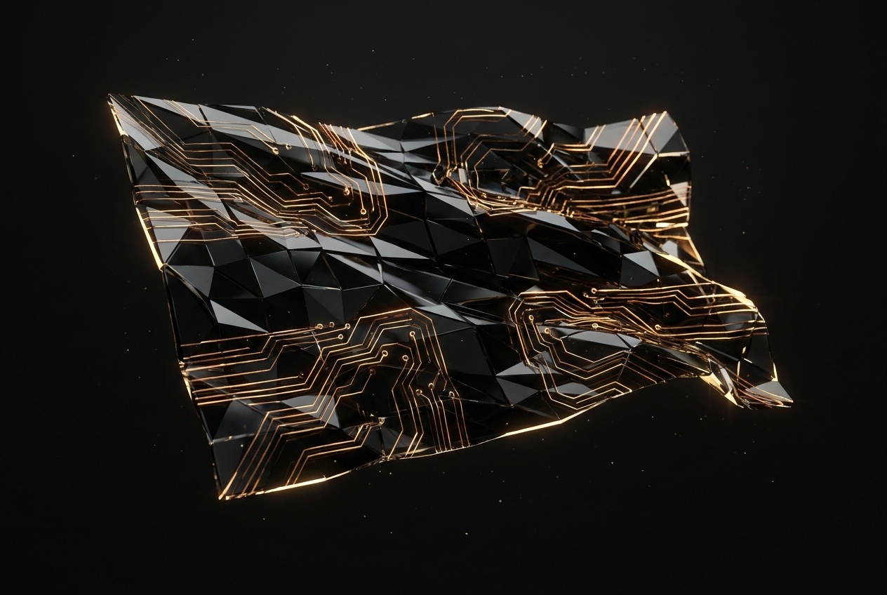 Obsidian flag with amber circuit traces